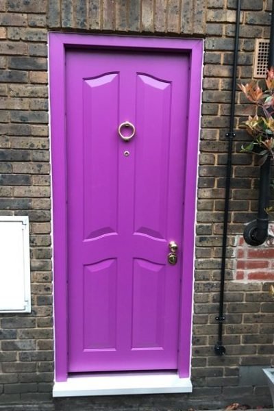 Security front doors in block of flats.