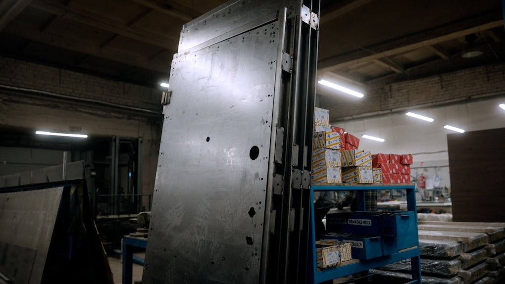 Steel security door internal construction.